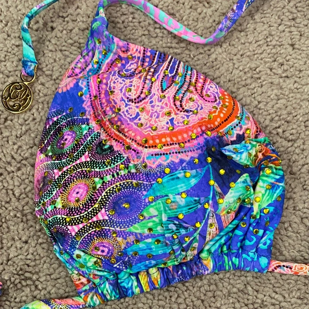 Luli Fama Jungle Fever Crystallized Seamless Triangle Top Size XL - Picture 2 of 11